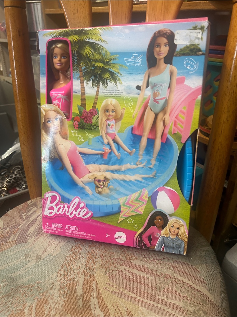 Barbie Blue Pool Playset with Pink Slide and Multicolor Dolls